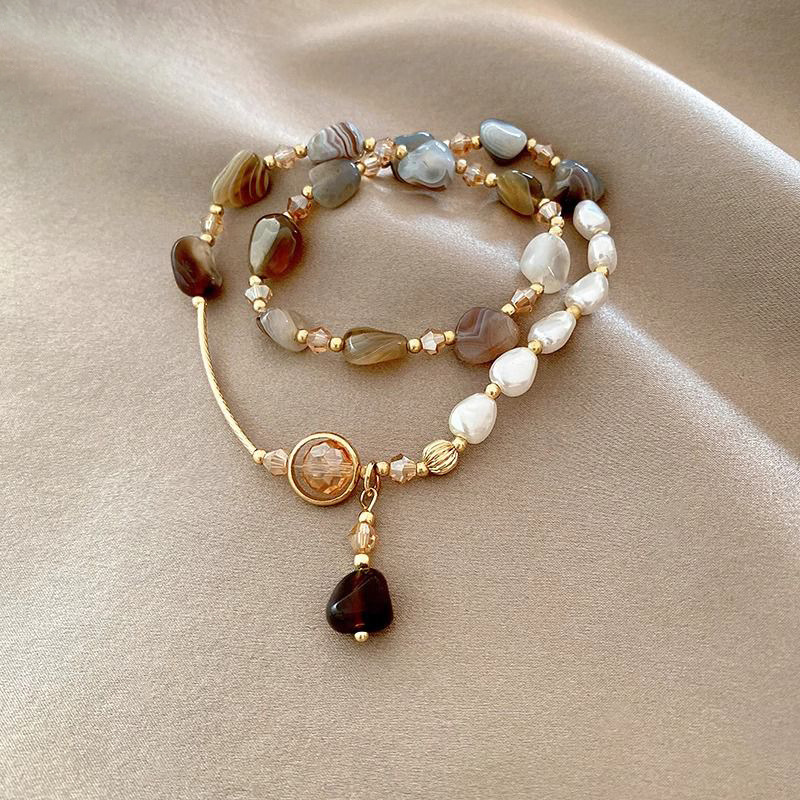 Double-layer stacked imitation natural stone pearl bracelet for women, a niche design sense, light luxury, retro and high-end bracelet, isn bracelet pic 5