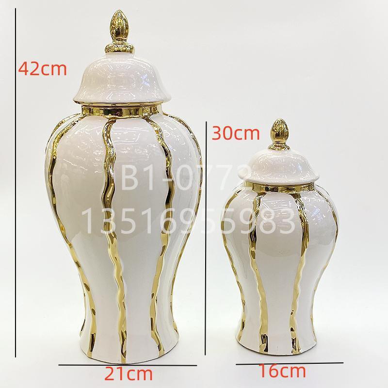 Ceramic electroplated golden-edge general bottle home decoration piece, light luxury handicraft decoration soft furnishing, living room entrance countertop decoration piece pic 14
