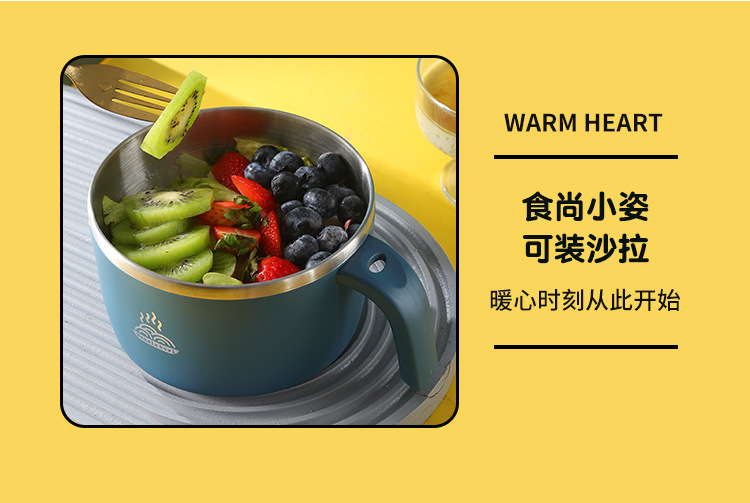 304 stainless steel instant noodle cup with lid, fast food cup, large capacity, thickened sealed instant noodle bowl with handle, heat-resistant and water-filtering pic 9
