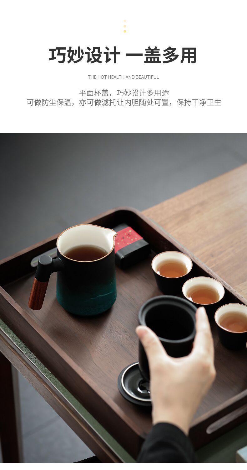Wenlan Outdoor Travel Tea Set, ceramic kung Fu tea set, one pot, four cups, portable quick guest cup, integrated storage pic 5