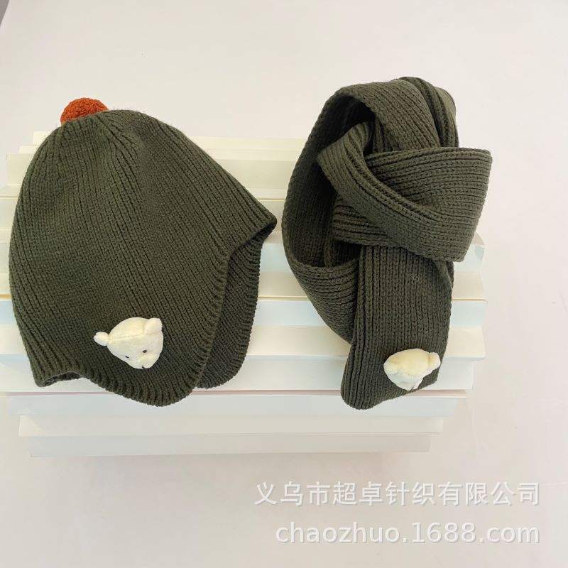 Invierno caliente INS viento niños osos cute protectores de oídos gorro bufanda set pic 4