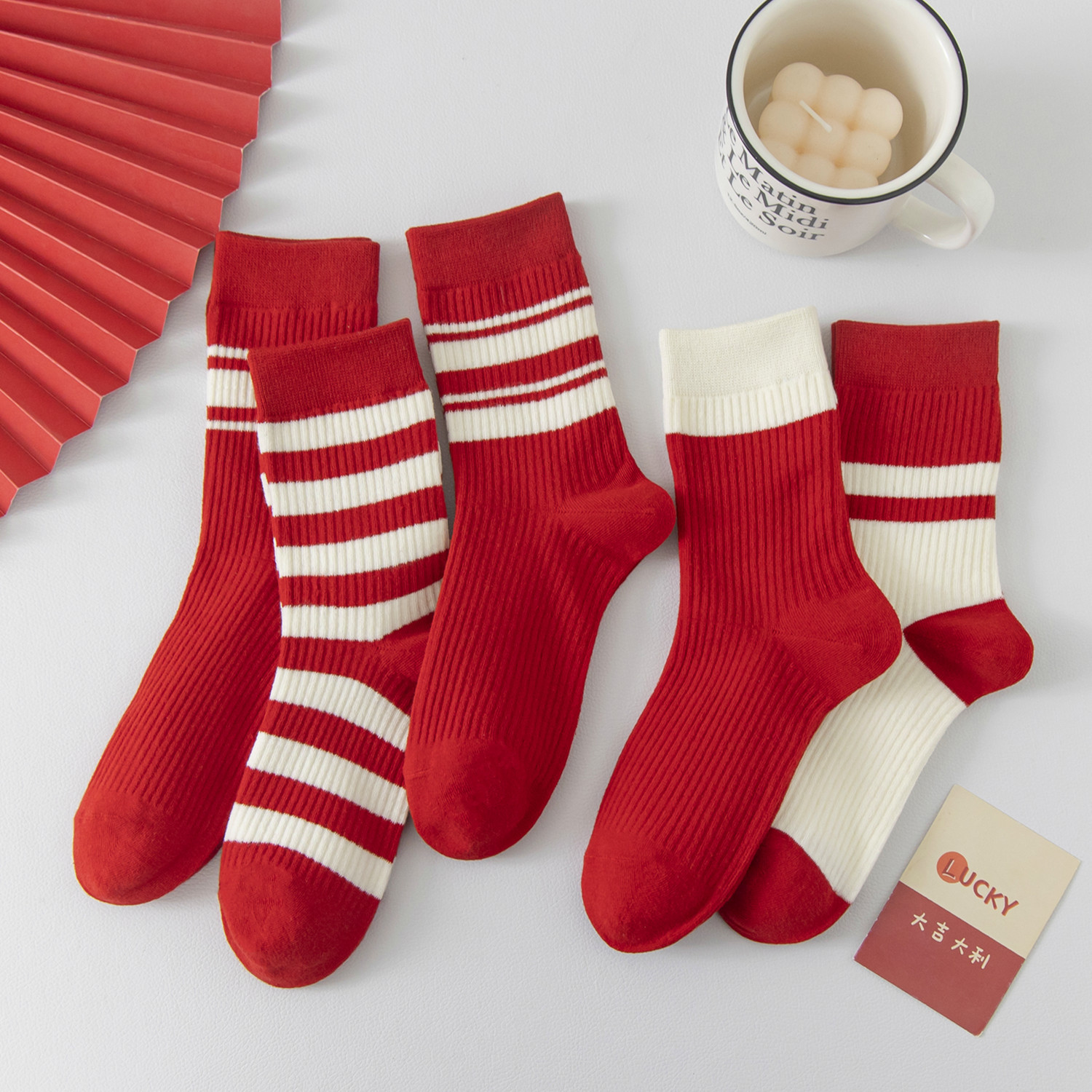 龙年新年本命年大红袜子女秋冬款棉袜中筒袜结婚喜庆2024新款红袜详情1