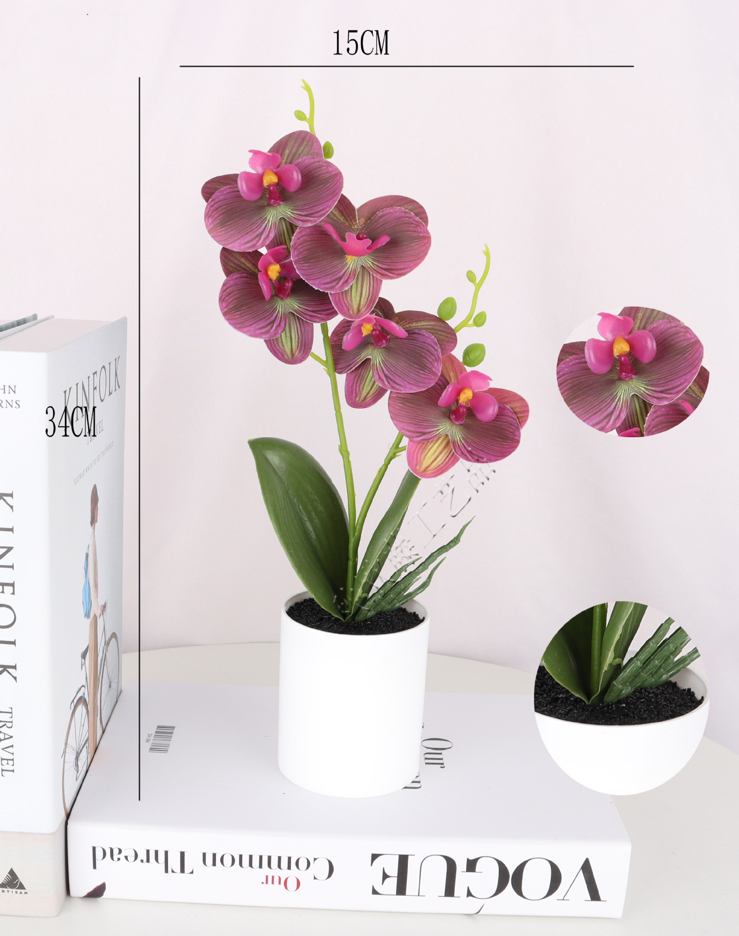 仿真蝴蝶兰2叉5头盆栽/仿真盆景/仿真花创意内室小摆件/亚马逊厂详情3