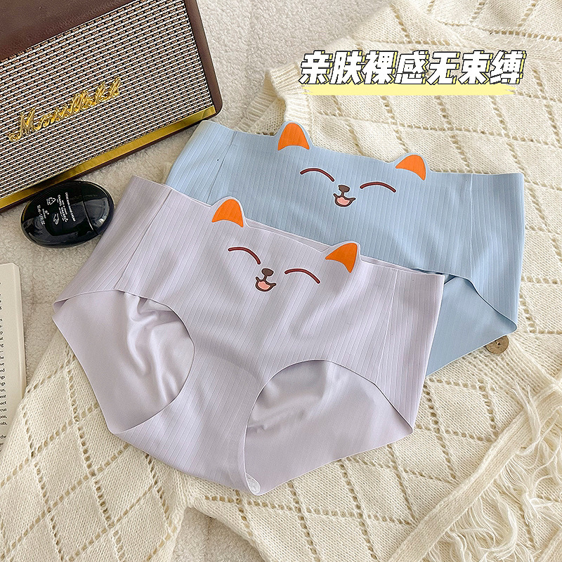 无痕内裤少女可爱猫咪中腰抗菌苹果臀舒适卡通日系女士三角裤新款详情8