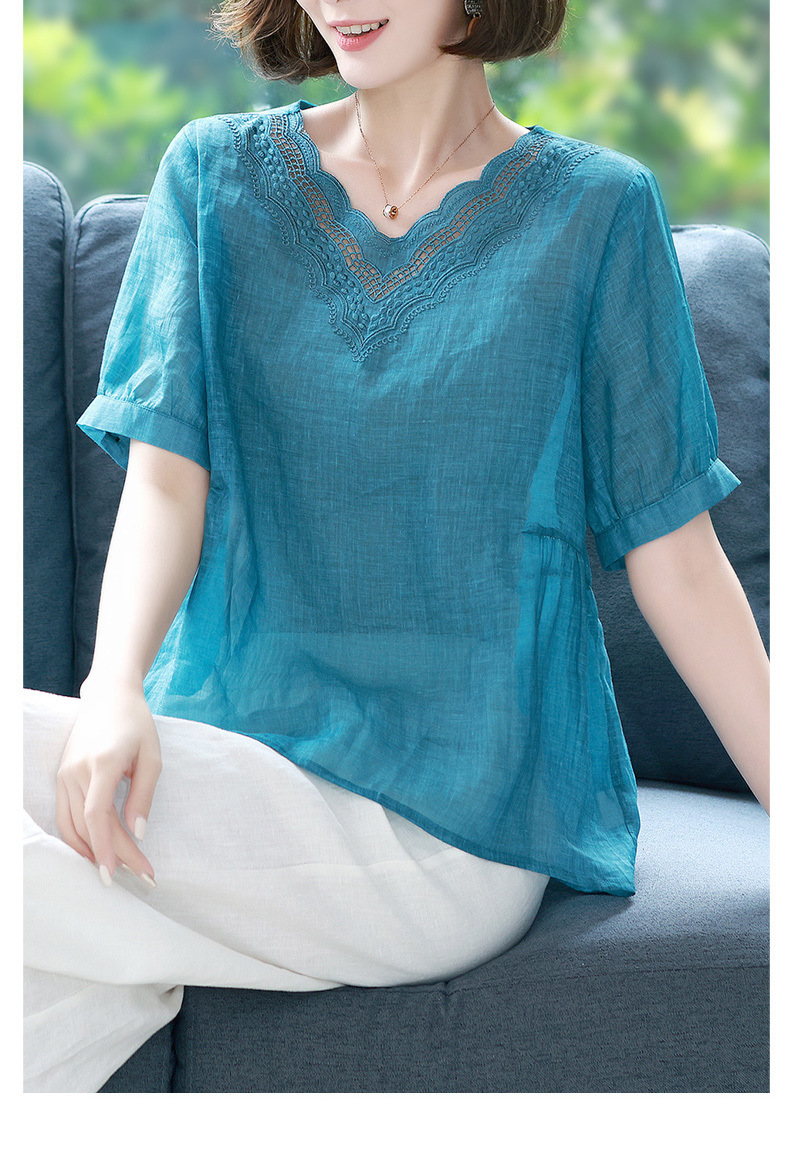 棉麻上衣女士短袖妈妈苎麻小衫夏季t恤2022新款休闲宽松亚麻衬衫详情12