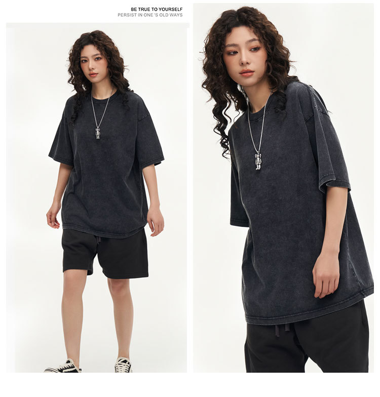 230g纯棉大版落肩t恤印logo纯色背心夏季圆领宽松欧美跨境男女详情9