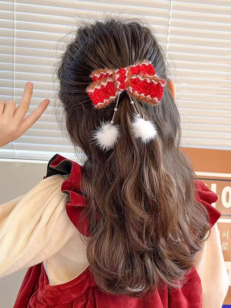 儿童红色貂绒发夹喜庆新年古风发饰女童宝宝春节汉服发卡少女头饰详情36