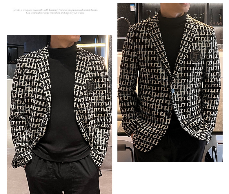 Negocios chaqueta a cuadros traje de hombre tendencia de la moda ropa de hombre versión coreana estilo de otoño top slim casual traje hombre pic 9