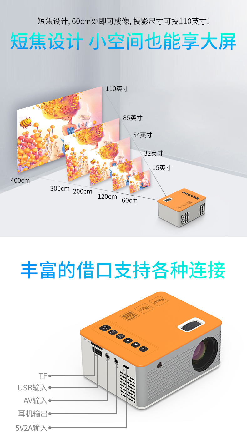 UC28D家用跨境儿童led投影仪迷你微型便携式家庭手机投影机详情6