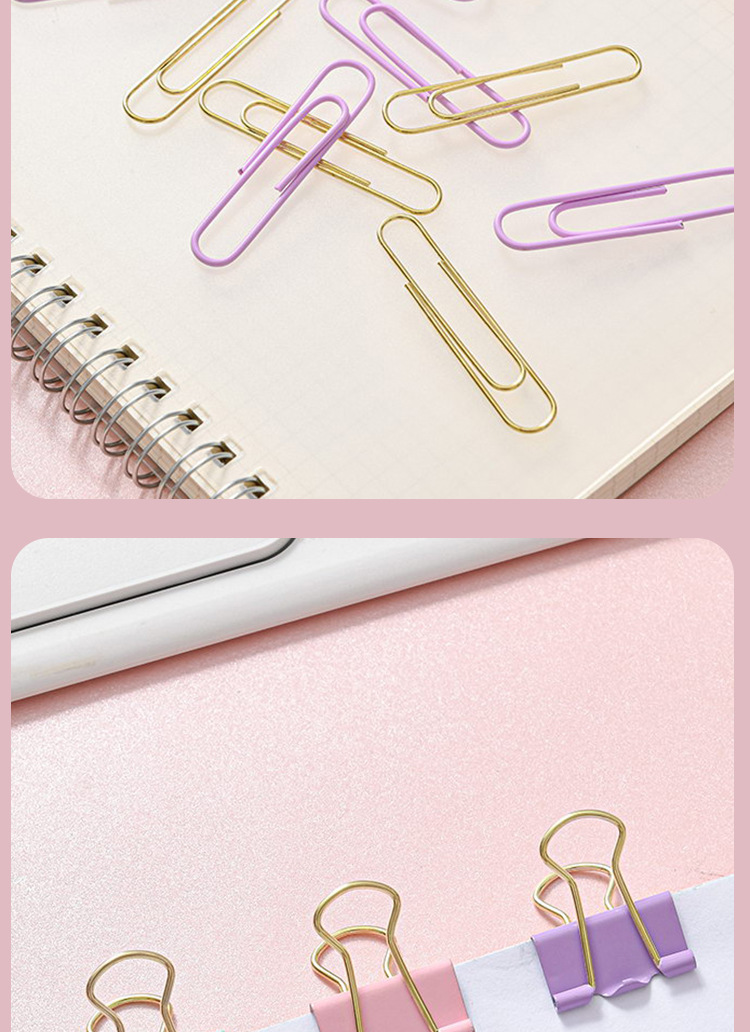 Cross-border direct supply of macaron-colored round head clips, golden thumbtacks, long-tail clips, paper clips, student office stationery pic 9