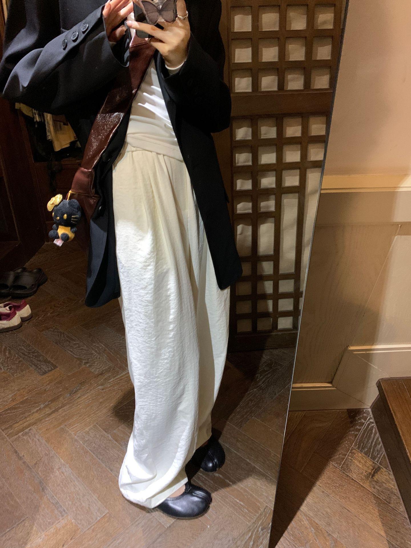 高级感白色奶芙裤醋酸山本裤女春夏奶油日系慵懒休闲阔腿裤拖地裤详情14