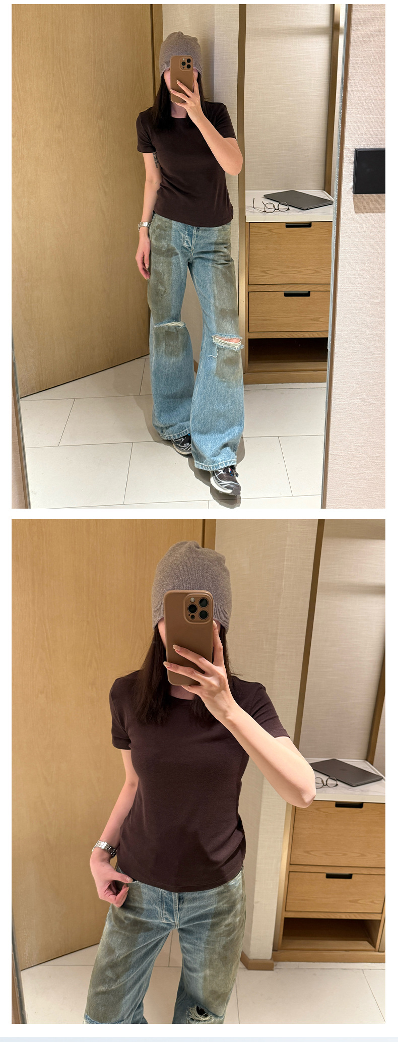 圆领短袖正肩百搭修身纯色羊绒基础t恤夏季紧身套头白色 打底衫女详情17