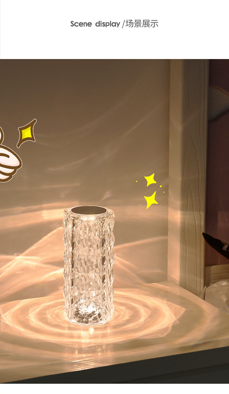 Three-color rose crystal lamp, ins diamond table lamp, bedside bedroom romantic atmosphere, night light, petal charging touch pic 8
