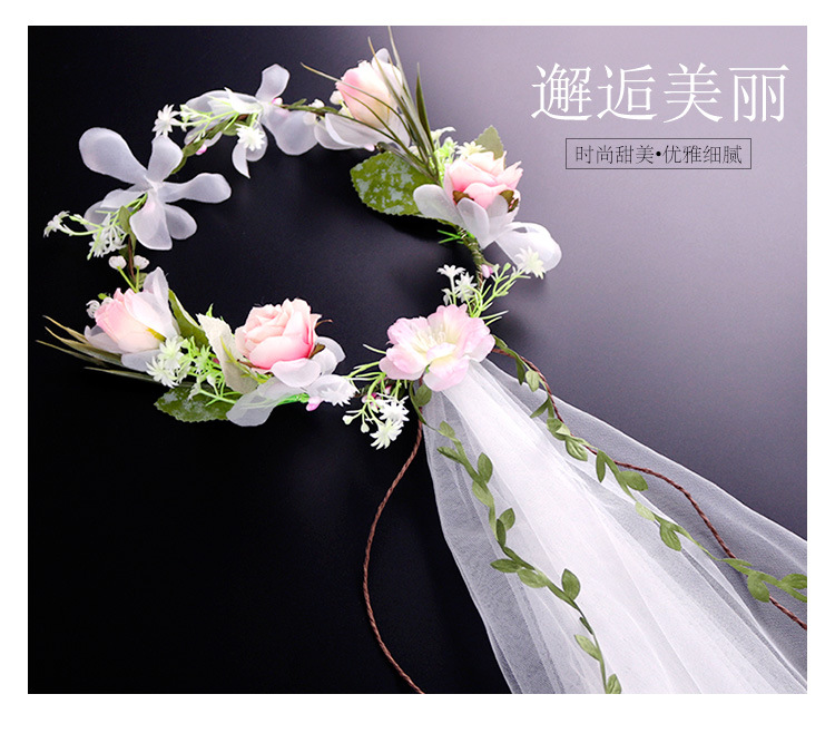 Factory direct sales of off-white mesh flower garlands, European rose simulation flower wedding gowns, headscarves, and Hawaiian photo headwear for brides pic 1