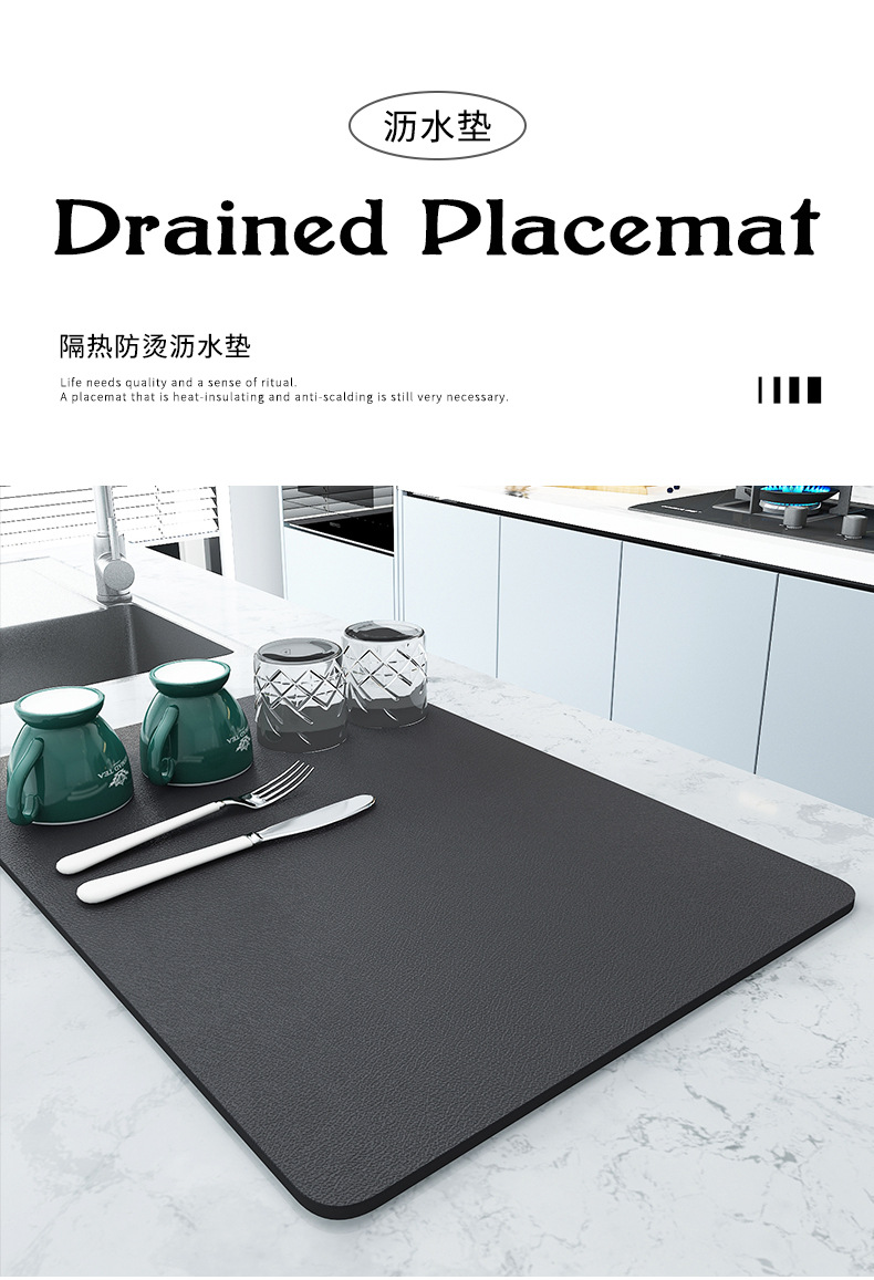 Kitchen countertop draining mat, washbasin splash-proof mat, dish and plate drying mat, bar counter absorbent cup mat, no-wash heat-insulating mat pic 3