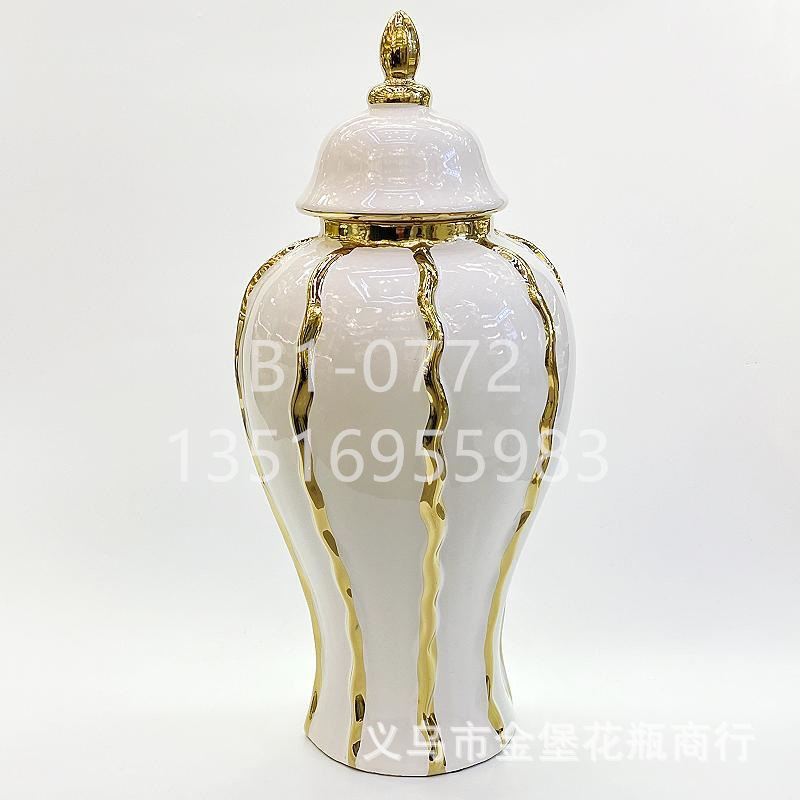 Ceramic electroplated golden-edge general bottle home decoration piece, light luxury handicraft decoration soft furnishing, living room entrance countertop decoration piece pic 10