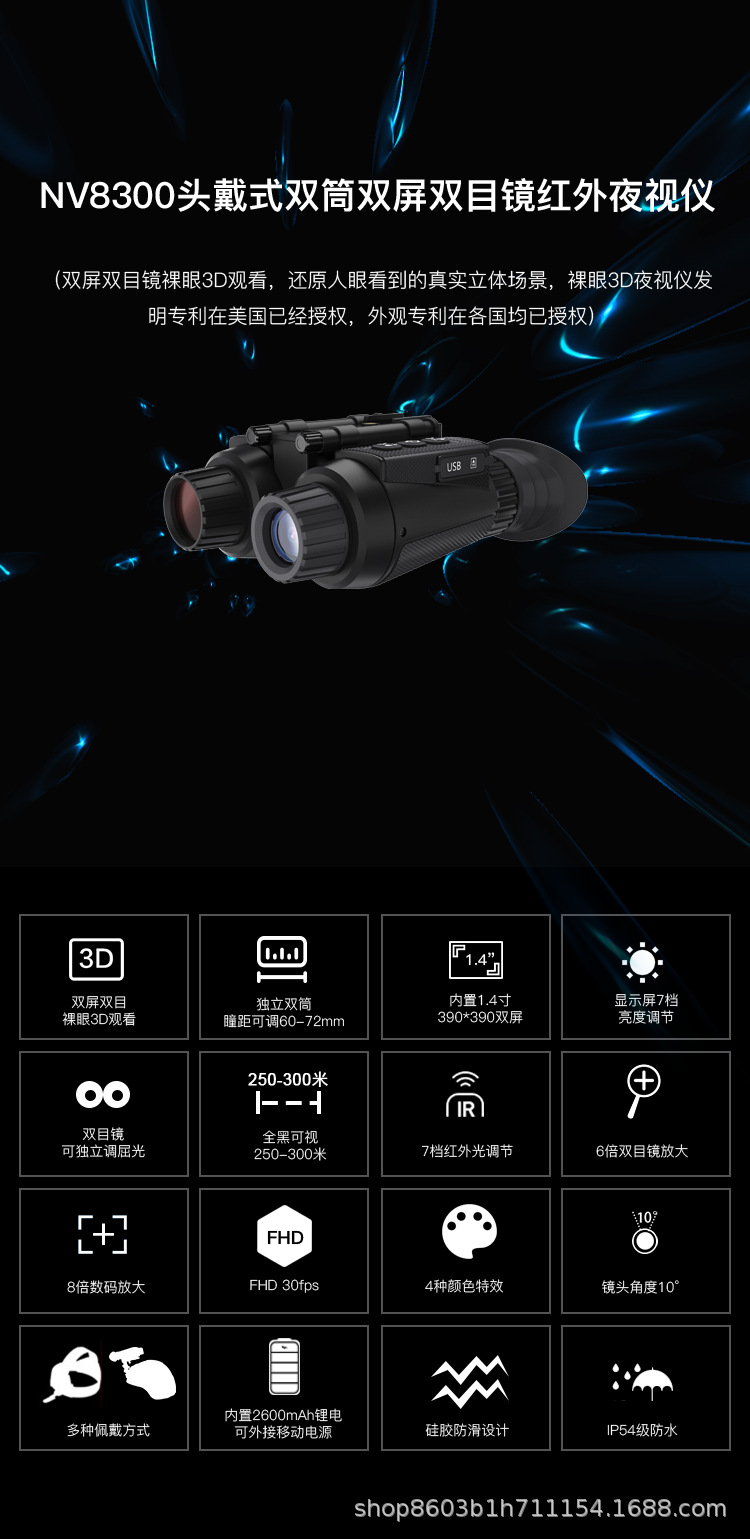NV8300新款跨境头戴式夜视仪户外红外高清夜视望远镜视力调节详情1