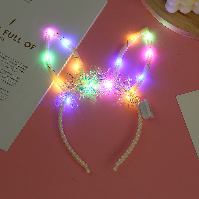 厂家批发成人儿童装饰蝴蝶结兔耳朵独角兽发光发箍闪光派对装饰品详情8