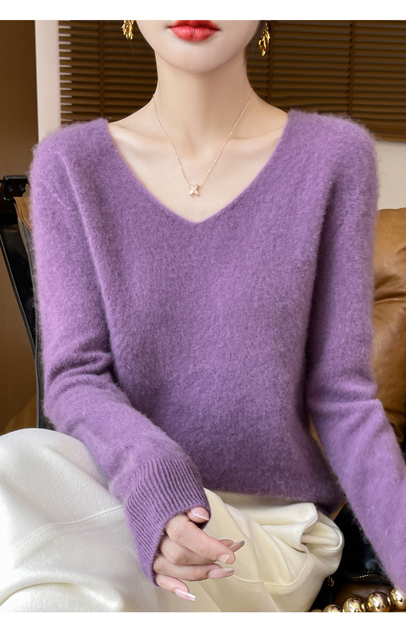 濮院羊毛衫女100纯羊毛一线成衣V领软糯针织上衣外穿显瘦打底衫详情28
