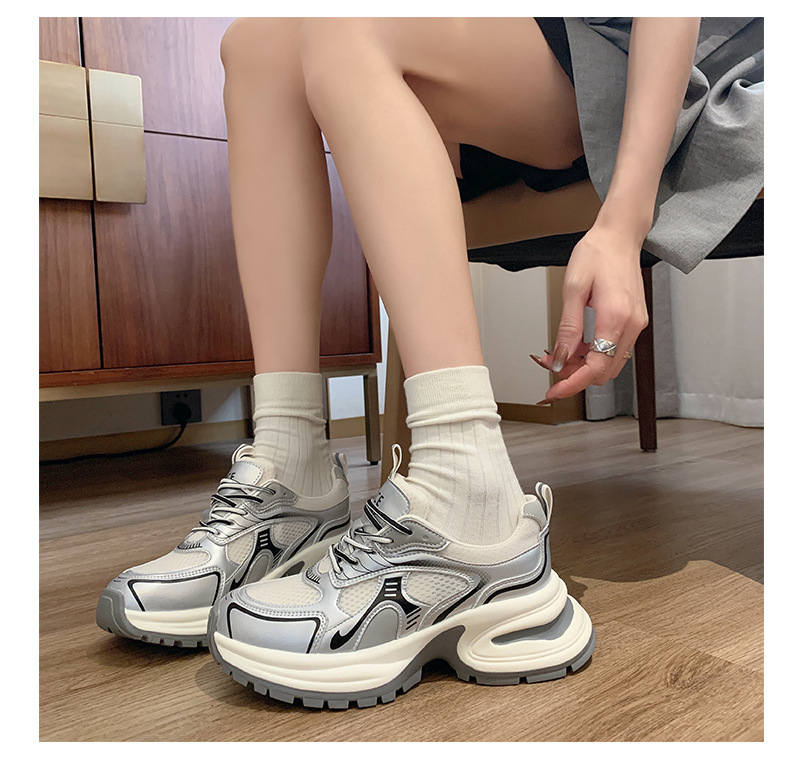 单网透气老爹鞋女2024年新款潮牌拼色厚底小个子百搭休闲运动鞋详情18