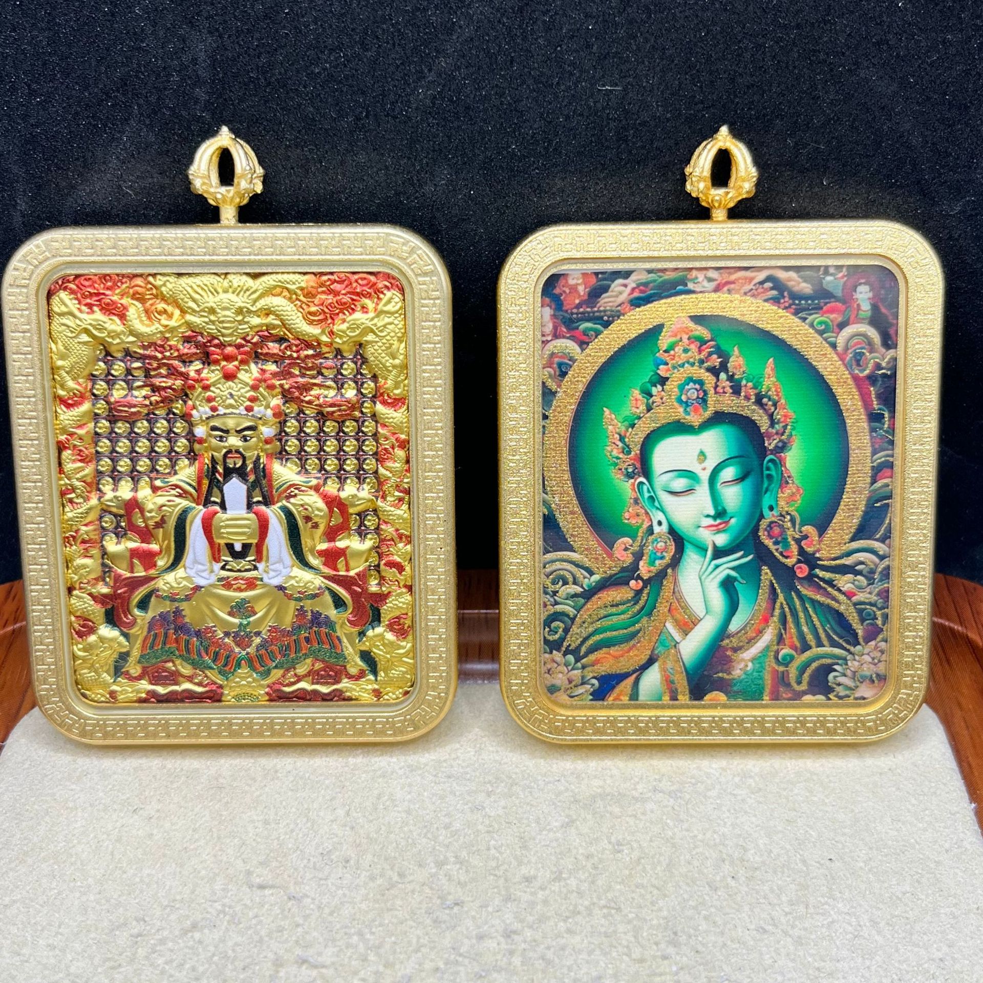 藏式半手绘双面唐卡吊坠 扎基拉姆唐卡 五台山龙五爷黄铜工艺品详情16