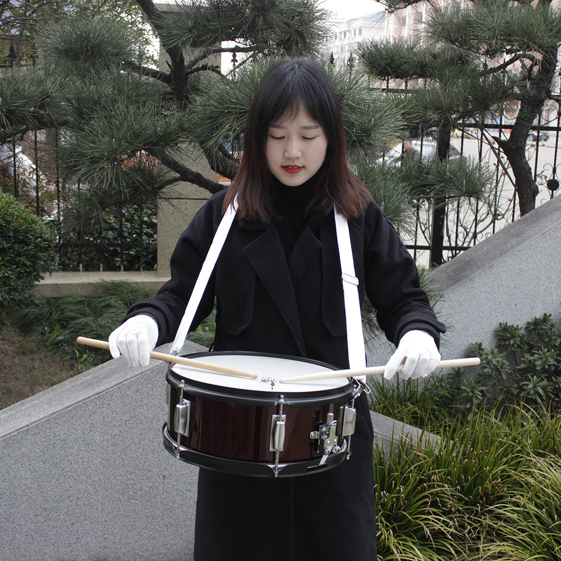 Wholesale LAde 14-inch snare drum, stainless steel squad drum, carrier, drumstick, marching drum, military band snare drum pic 11