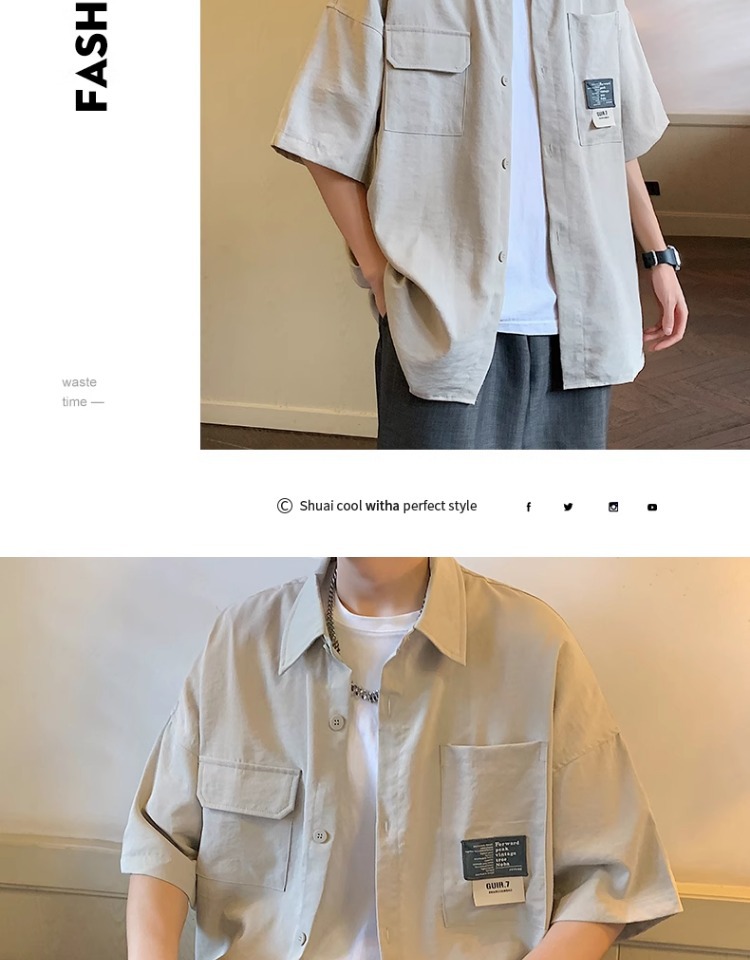 帅气工装美式衬衫男士2024新款潮牌夏季休闲短袖男生夏天宽松衬衣详情7