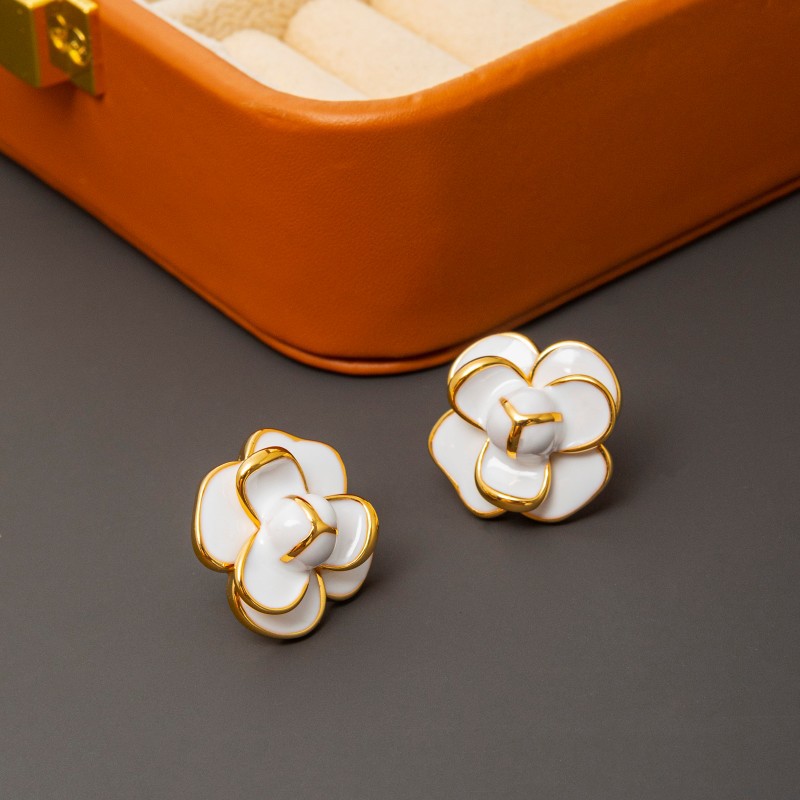 New French retro camellia enamel drop earrings S925 silver needle stud earrings, high-end earrings for women pic 7