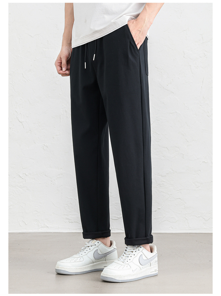 WOOG2005松紧腰黑色弹力休闲裤男2025春夏季新款微宽松百搭直筒裤详情12