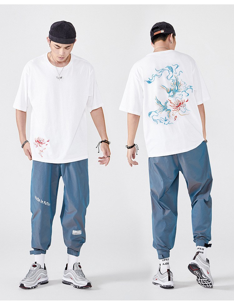 国潮中国风短袖t恤男 夏季宽松大码青年凤凰图案刺绣潮牌纯棉半袖 pic 15