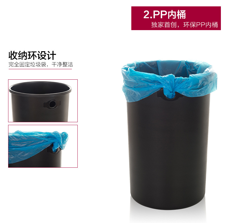 Creative trash can, double-layer thickened PP round storage bucket, household stainless steel trash can pic 12