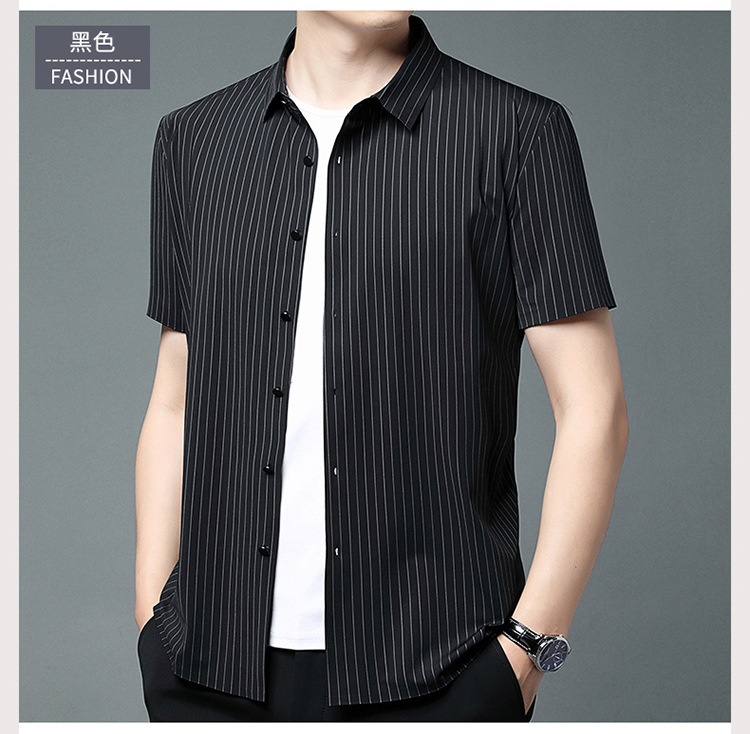 其力男装衬衫短袖男款2023夏季新款商务锦氨高弹力无痕寸衫t恤男详情21