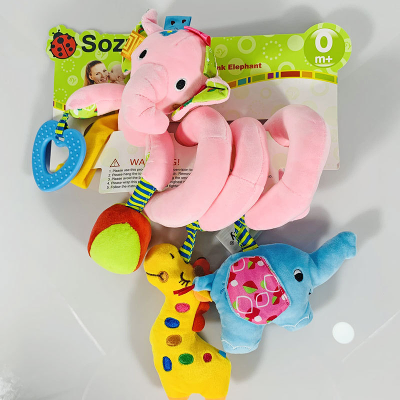 New elephant and lion bed, newborn cartoon animal music car, BB hanger, rattle plush toy pic 10