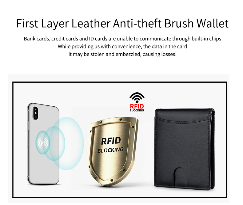 Fábrica de cuero genuino para hombres billetera al por mayor RFID cepillo antirrobo para hombres clip de dinero de dólar europeo y americano fibra de carbono patrón vaca pickup clip pic 19