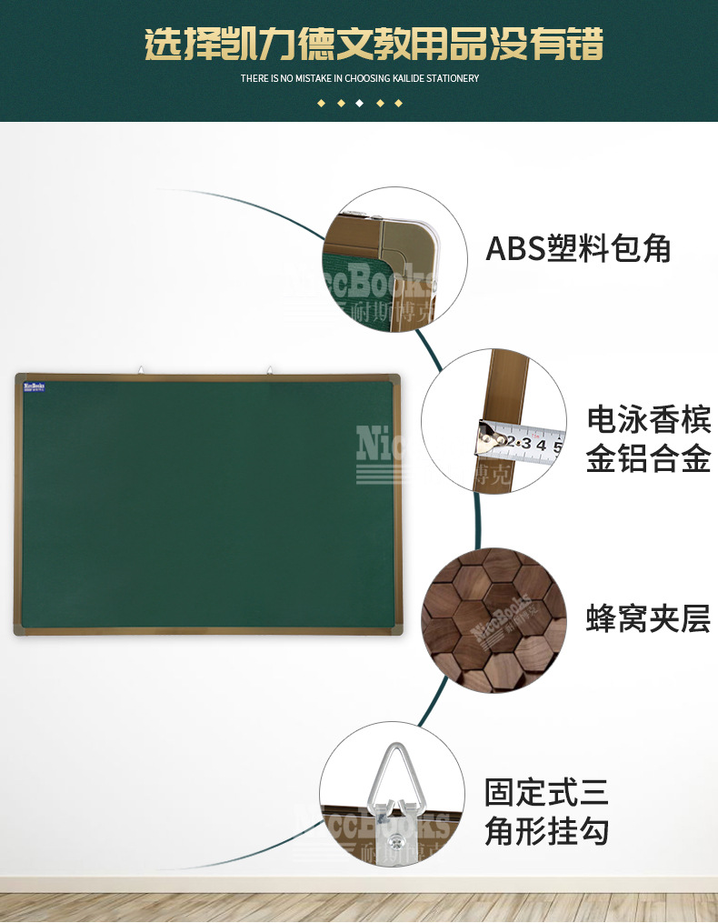 厂家供应挂式铝合金镀锌底单面磁性绿板黑板白板办公教学写字板详情6
