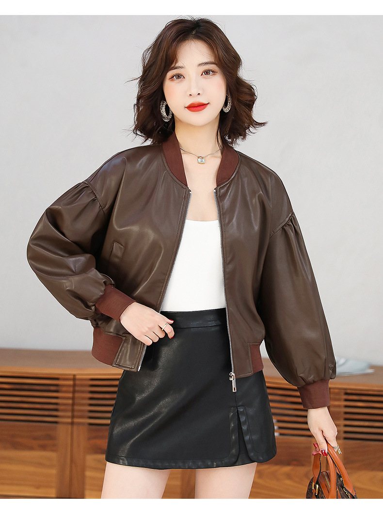 时尚PU皮衣女2022年春秋新款皮夹克矮个子韩版修身短款小外套潮详情16