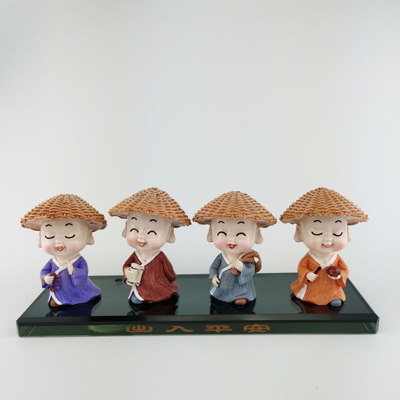 行走江湖小和尚汽车摆件园艺小摆件盆景装饰工艺品草帽和尚详情8