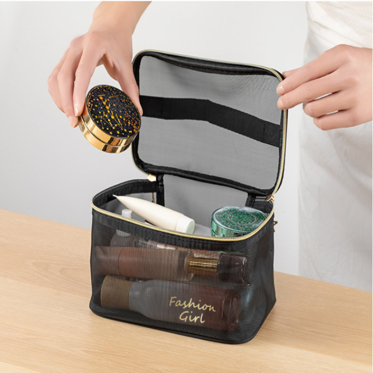 跨境现货新款手提包化妆包便携式透明大容量双层网纱洗漱收纳包袋详情26