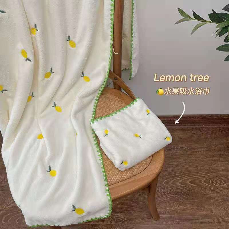 Futian coral velvet embroidered bath towel, fruit embroidery, soft, absorbent, thickened, high-density household, one-piece consignment pic 3