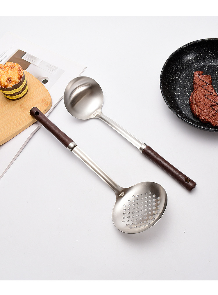 不锈钢锅铲套装防烫木柄炒菜铲子家用汤勺漏勺厨房用品厂家直销详情12