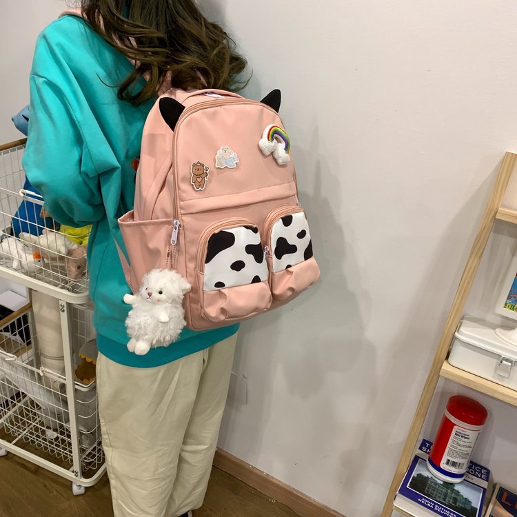 Japanese-style ins campus school style, fresh and cute, cute cow with earbuds, soft girl schoolbag, funny student backpack pic 134