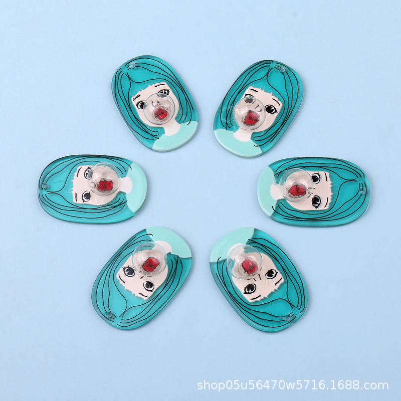 Cartoon fashion bubble-blowing girl semi-transparent acrylic sheet diy handmade patch jewelry earring accessory materials pic 5