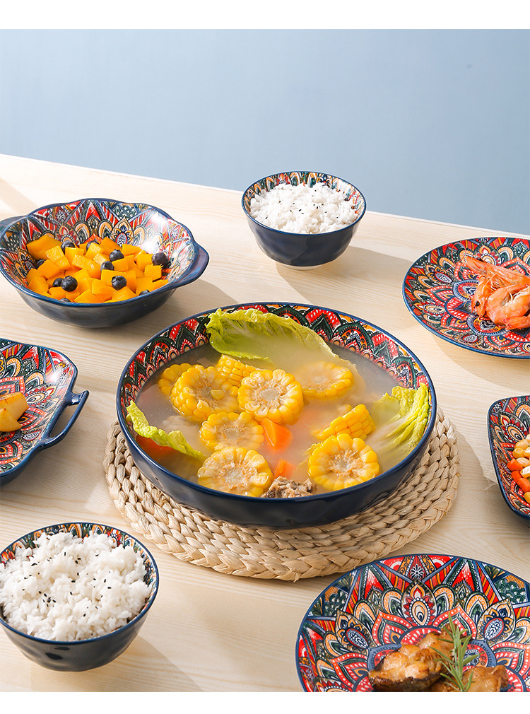 Bohemian ceramic tableware, Orantis bowls, plates, retro hand-painted rice plates, vegetable plates, household light luxury rice bowls pic 11