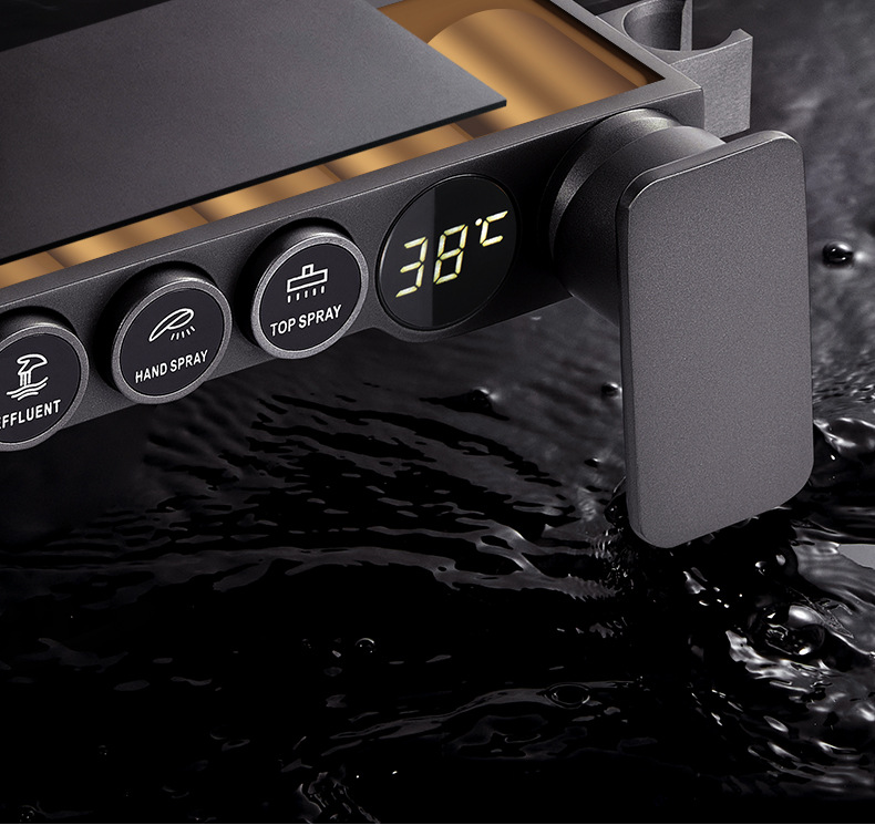 Constant-temperature shower head set, gun gray, household wall-mounted bathroom, rain shower bathroom, pressurized full shower faucet, copper pic 60