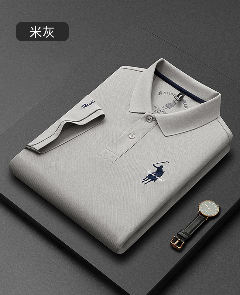 派森龙春夏翻领丝光棉男士短袖T恤polo衫商务休闲中年POLO衫男T恤详情14