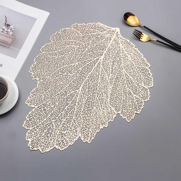 PVC hollowed-out placemats, creative leaf tabletop heat insulation pads, solid-color cabinet pads, Nordic style pic 2
