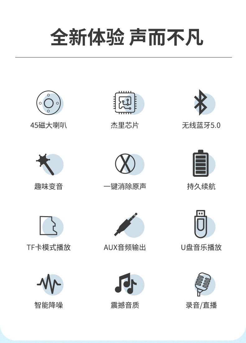 工厂直销 新款DS810无线蓝牙音响一体式家用手机无线蓝牙音箱K歌麦克风彩灯详情3