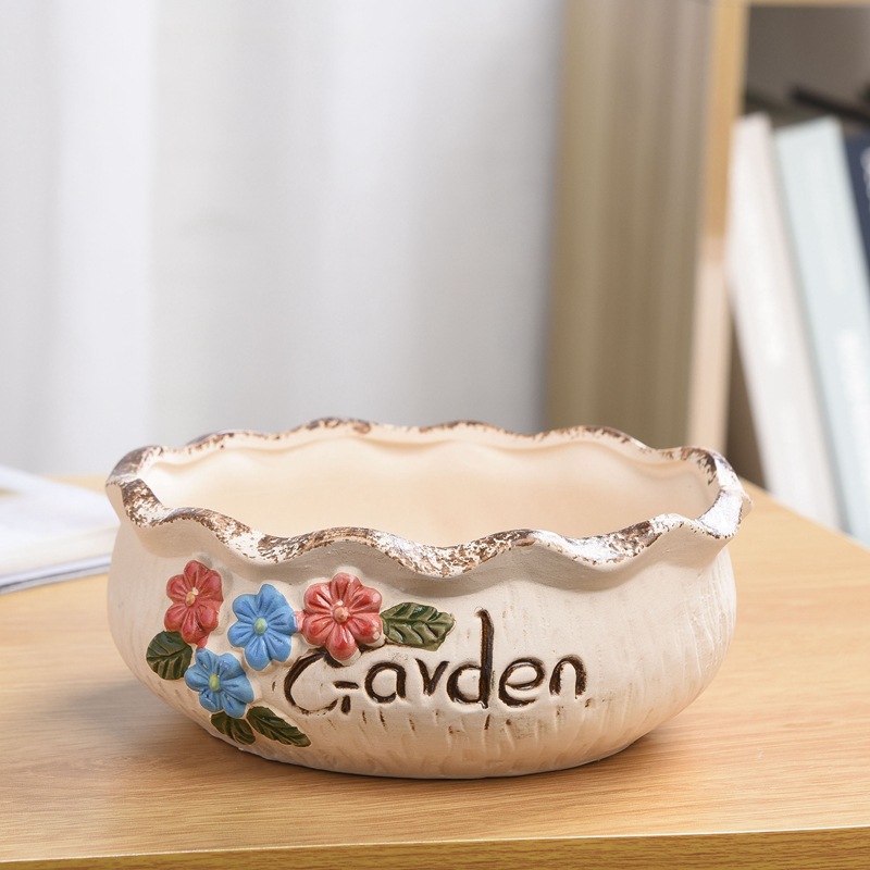 Creative large-diameter ceramic succulent pot platter combination, coarse earthenware breathable succulent group growth POTS of different diameters wholesale pic 5