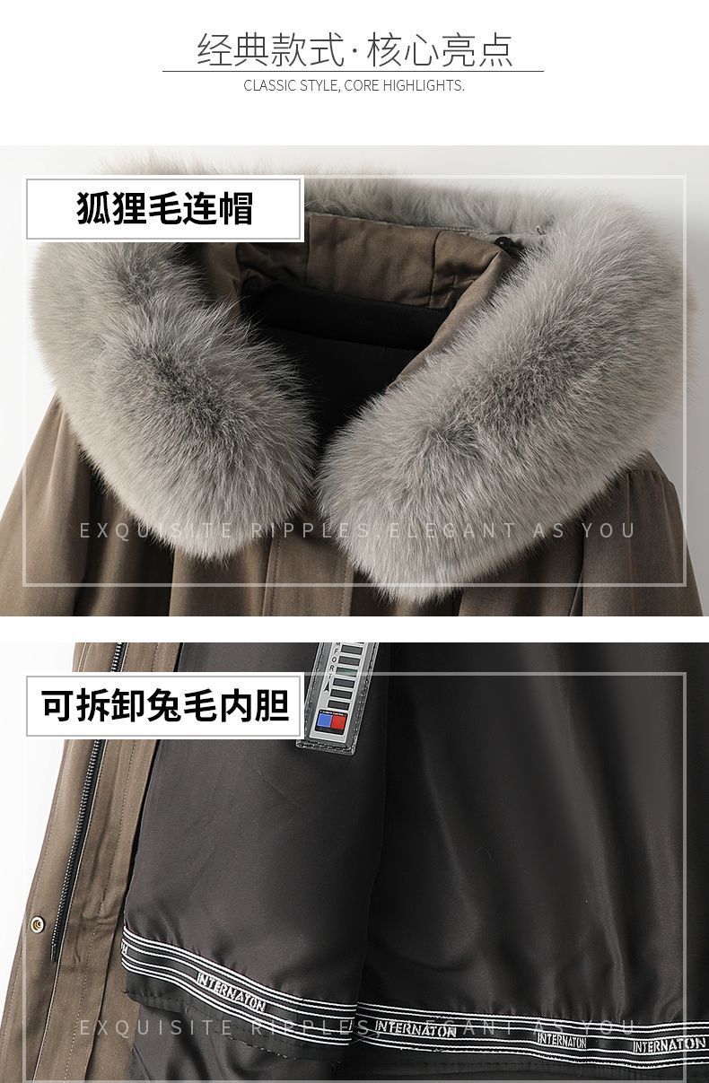 狐狸毛领派克服2022冬季新款海宁中长款兔毛内胆皮草外套女可拆卸详情5
