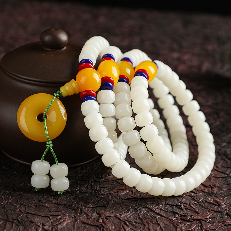 Natural white jade Bodhi root bracelet for women, charred cat claws, cute, ethnic style, fresh and niche bracelet for women, factory direct sales and wholesale of Bodhi bracelets, cultural and artistic bracelets, and cultural and artistic Buddhist beads pic 3